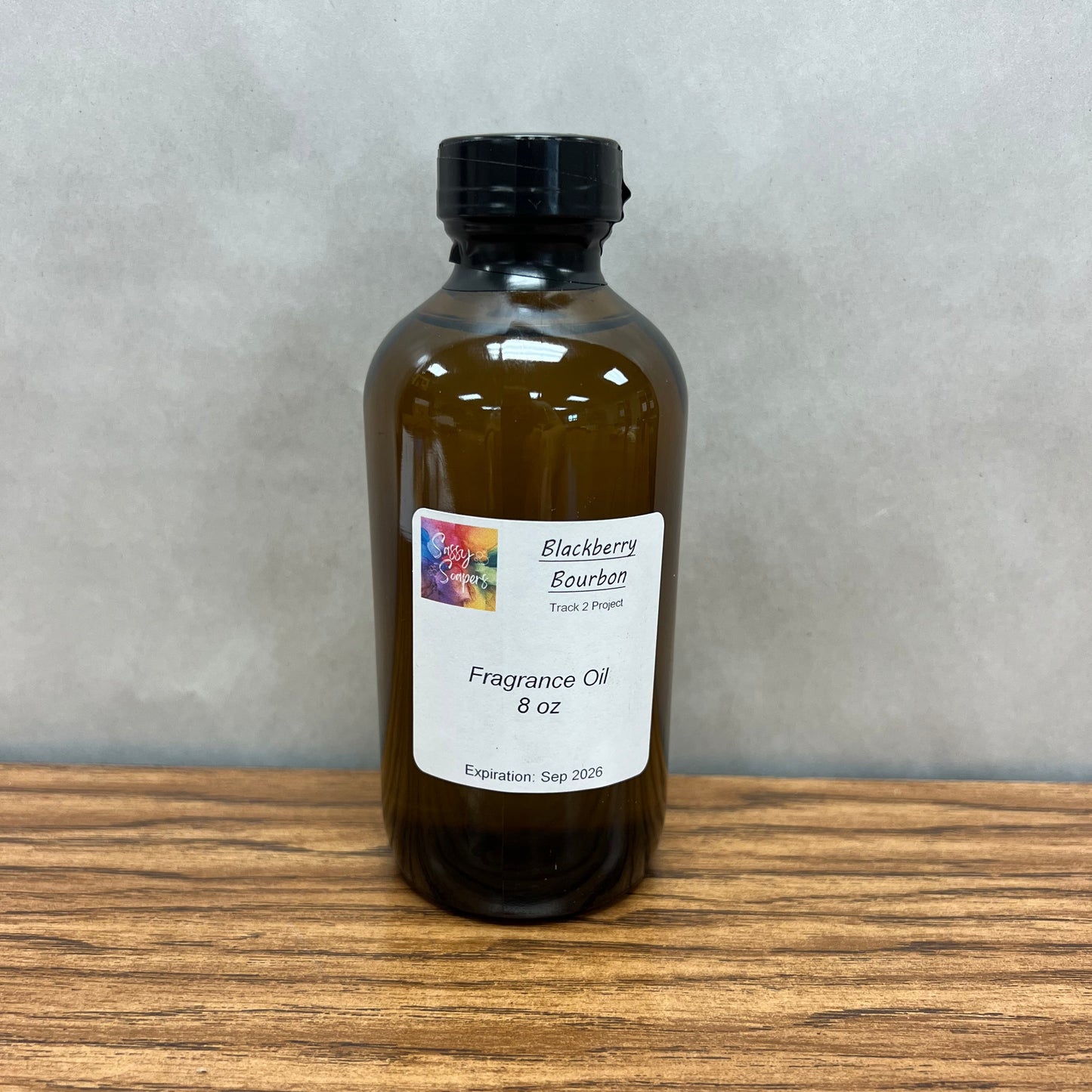 8 ounce bottle of Blackberry Bourbon fragrance oil.