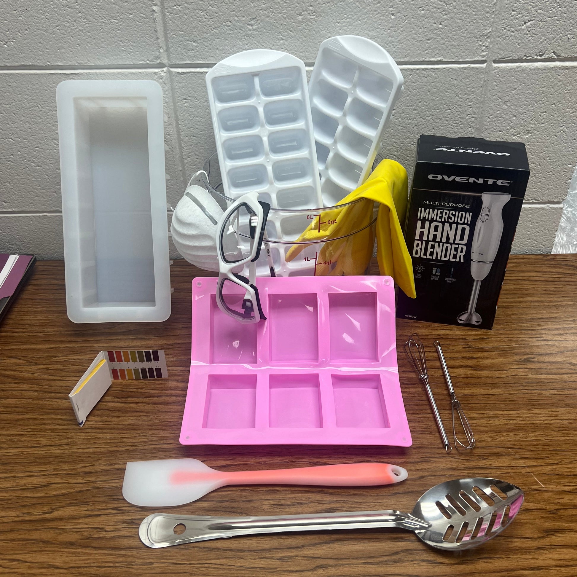 Component items of soapmaking bundle.
