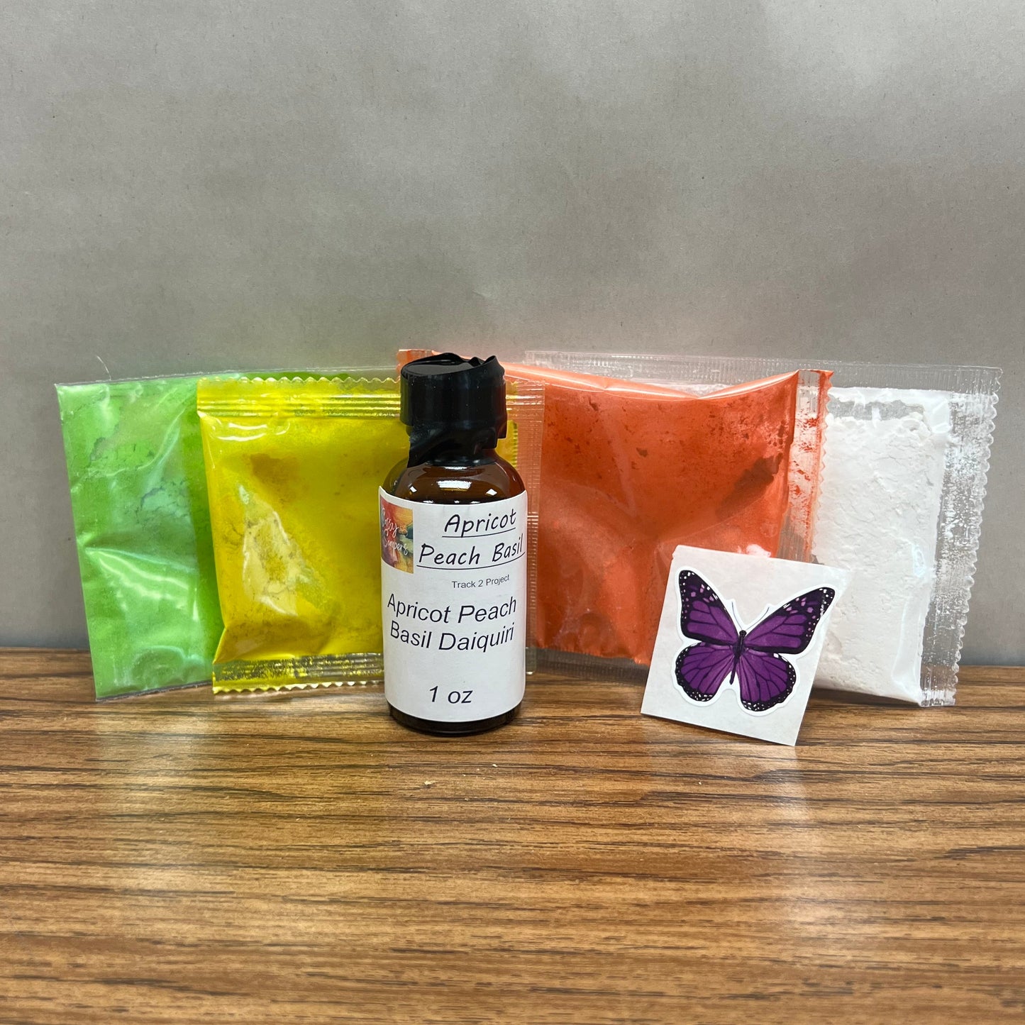 Apricot Peach Basil Daiquiri soap making kit - including 1 ounce of fragrance oil and 4 colors.