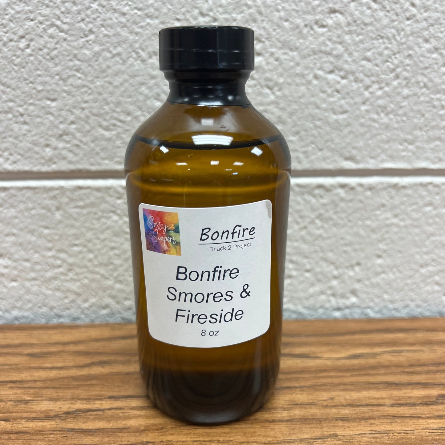 Brown 8 zo bottle of Bonfire Smores and Fireside fragrance oil