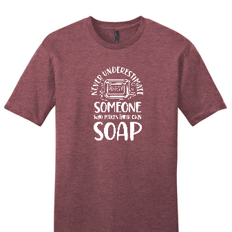 Heathered Cardinal t-shirt with white graphic and text on a white background