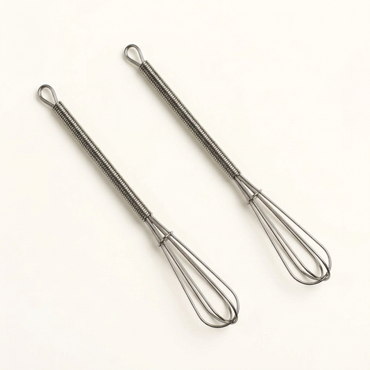 Two colorant whisks with handles above the beaters